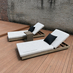 Hangkai Wood Hotel Villa Beach Portable Teak Wood Outdoor Sun Lounger with Cushion for Adults Lightweight
