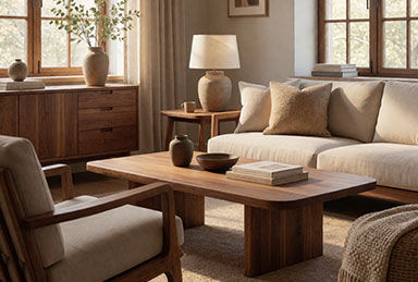 Custom solid wood platform bed frame with integrated floating nightstands