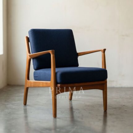 Alexander Modern Wooden Lounge Chair blue upholstered cushion