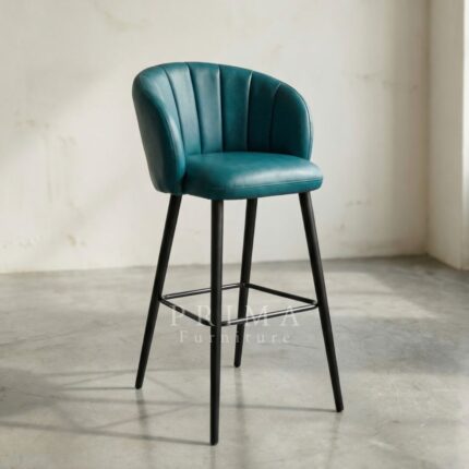 Oliver Teal Contemporary Bar Chair with Metal Frame