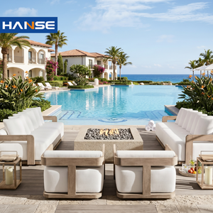 Luxury Modern Garden Furniture Set Fire Pit Patio Couch Teak Wood Aluminum Outdoor Sofa