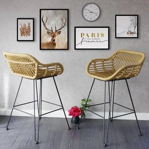 Indonesian Import Rattan Back Bar Chair Outdoor High Stool Simple Iron Bar Chair Handmade Rattan Retro Bar Stool