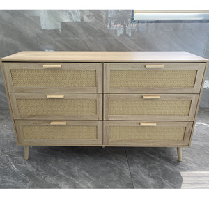 Wooden Drawer Chest Rattan Cabinet