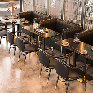 Modern Cafe Coffee Shop Restaurant Genuine Leather Chair with Gold Legs