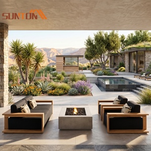 Modern Outside Patio Rattan Couch Wooden Lounge