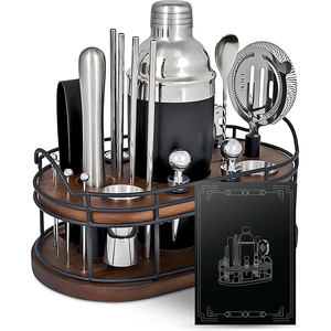 Wholesale Bar Tools Set Wooden Frame Cocktail Shaker Set