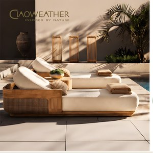 Modern Designer Teak Wood Pool Chair Sun Lounger for Outdoor Comfortable Beach Sunbed for Garden Patio Courtyard Hotel Use